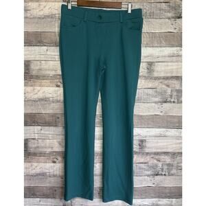 Betabrand Women's Teal Polka Dots Stretch Ponte Yoga Dress Pants Sz Large